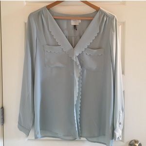 Anthropologie Blue Scalloped Blouse Size 8